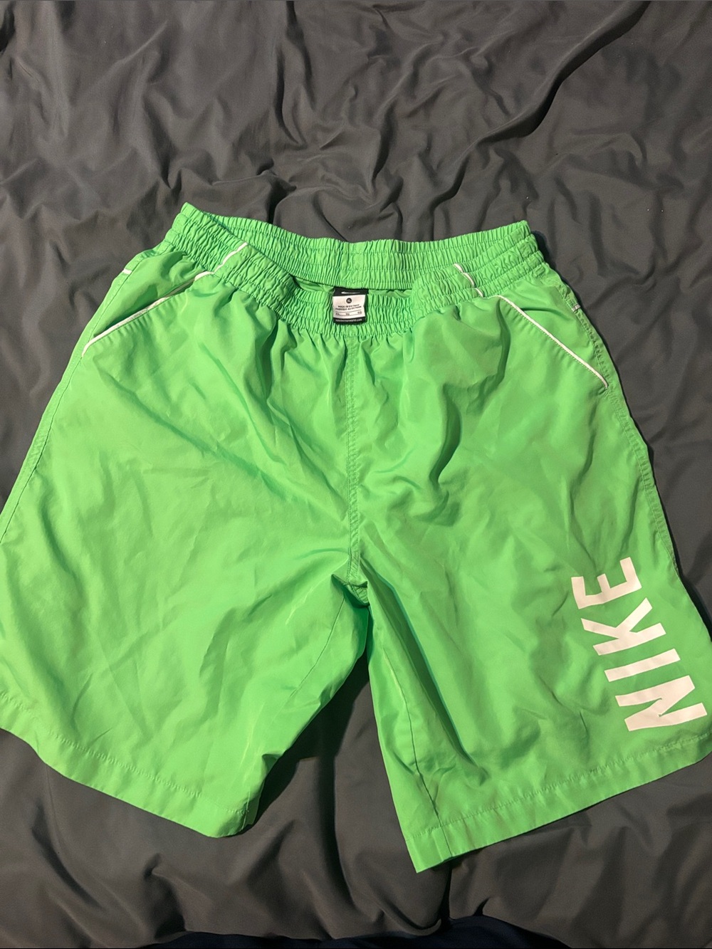Nike Men’s Neon Green Athletic Shorts with White Logo